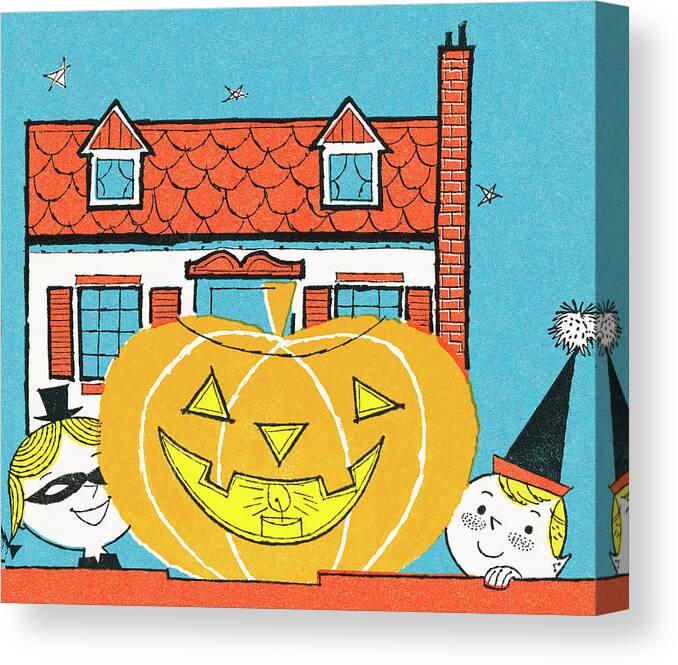 Blue Background Canvas Print featuring the drawing Halloween scene by CSA Images