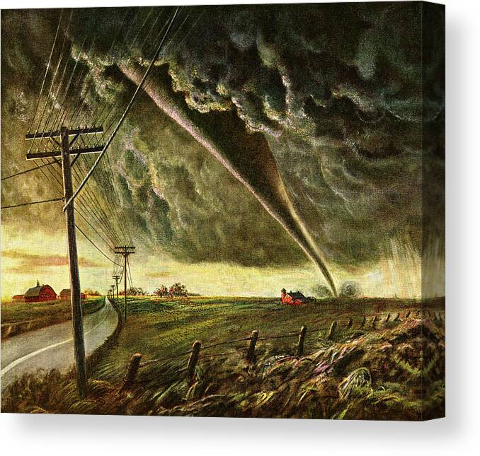 Agriculture Canvas Print featuring the drawing Tornado #7 by CSA Images