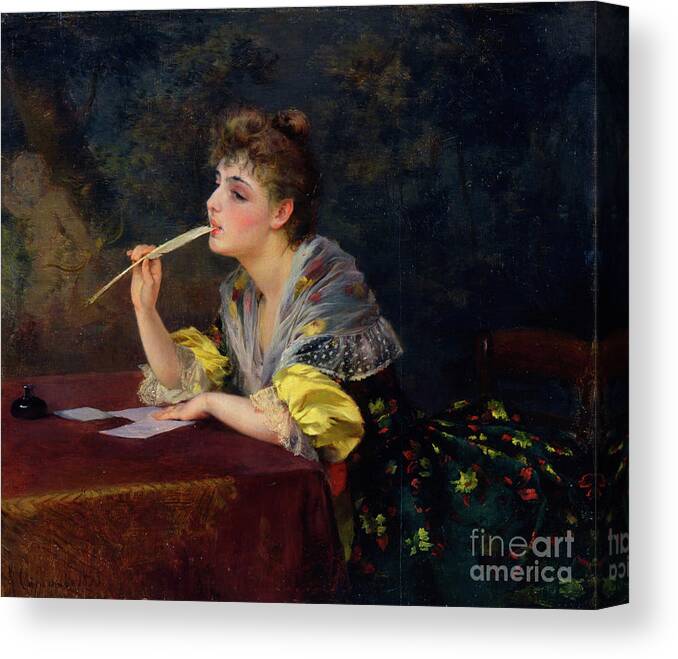 Oil Painting Canvas Print featuring the drawing A Letter, 1893. Artist Klavdi Stepanov by Heritage Images