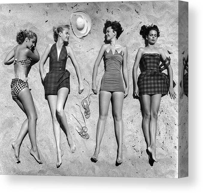 Bathing Suits Canvas Print featuring the photograph Beach Fashions by Nina Leen