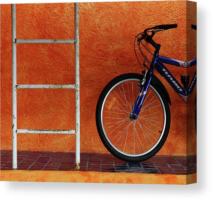 Rectangle Canvas Print featuring the photograph Bicycle Against Orange Wall by Dlewis33