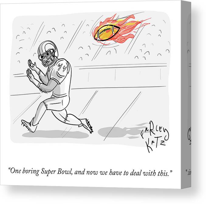 One Boring Super Bowl Canvas Print featuring the drawing Boring Superbowl by Farley Katz