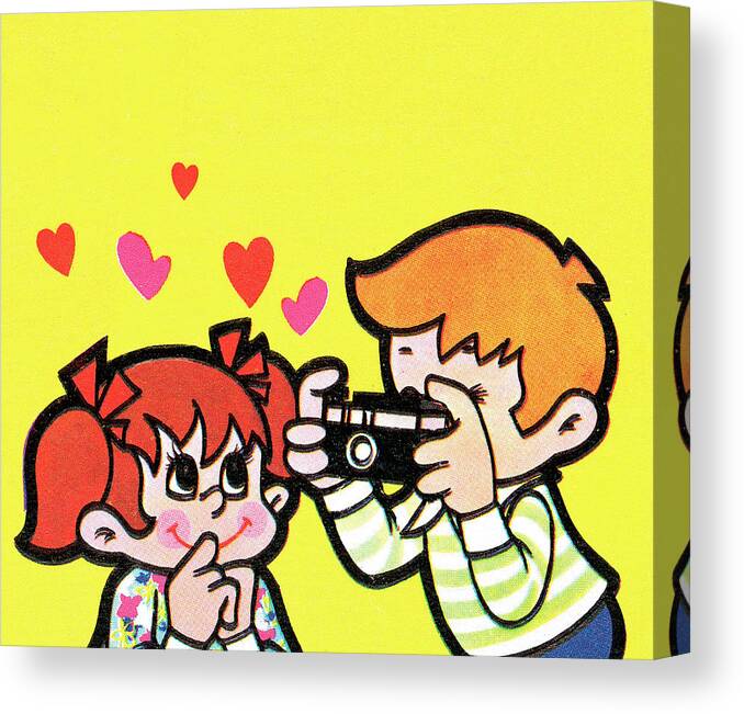 Affection Canvas Print featuring the drawing Boy taking photograph by CSA Images