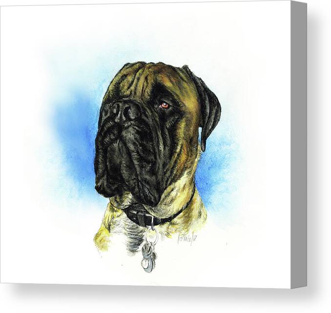 Commissioned Bull Mastiff Watercolour Art By Patrice Canvas Print featuring the painting Bull Mastiff by Patrice Clarkson