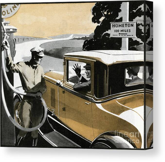 People Canvas Print featuring the photograph Chevrolet Six At Gas Station by Bettmann