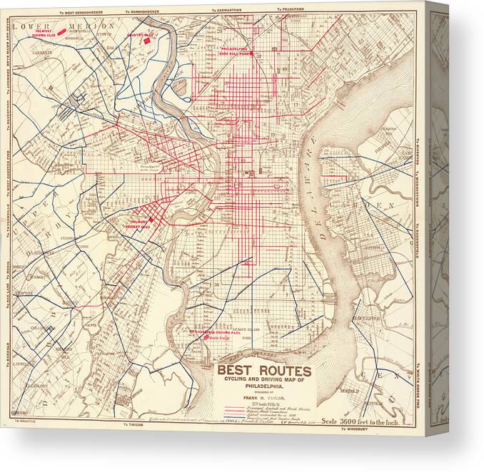 Philadelphia Canvas Print featuring the mixed media Cyclers' and drivers' best routes in and around Philadelphia by Frank H Taylor