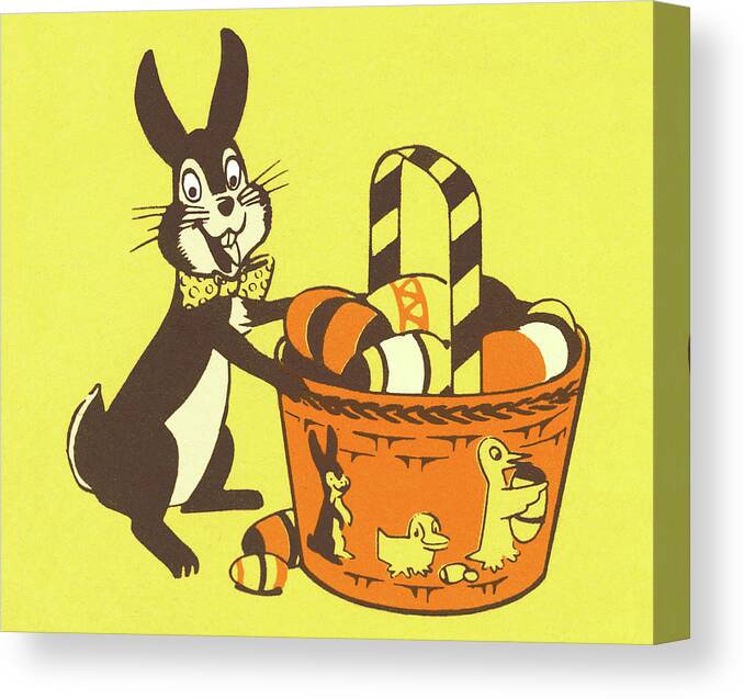 Accessories Canvas Print featuring the drawing Easter Bunny With Basket by CSA Images