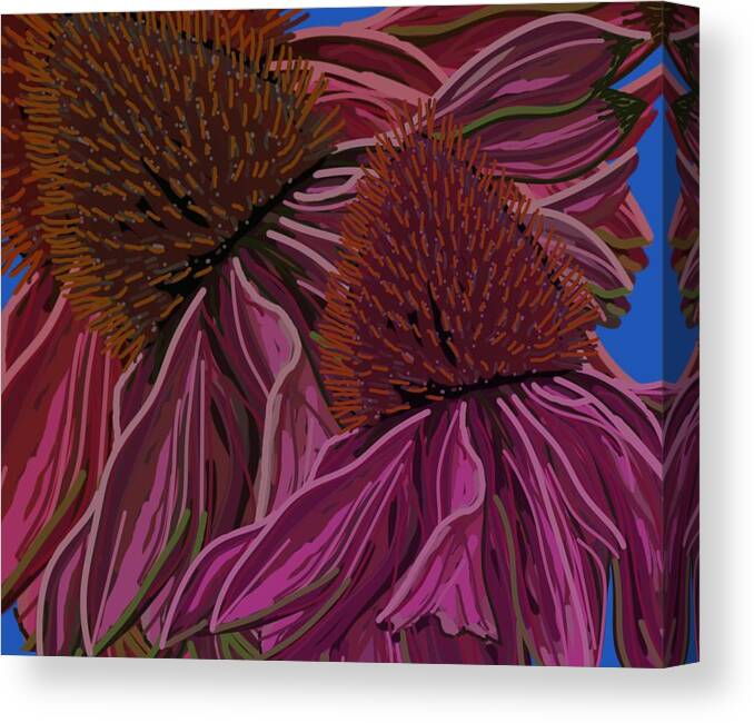 Echinacea Flower Canvas Print featuring the drawing Echinacea Flower Blues by Joan Stratton