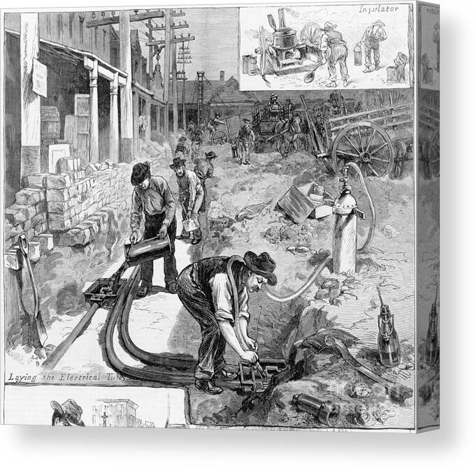 American Canvas Print featuring the photograph Electric Wires Being Installed by Library Of Congress/science Photo Library