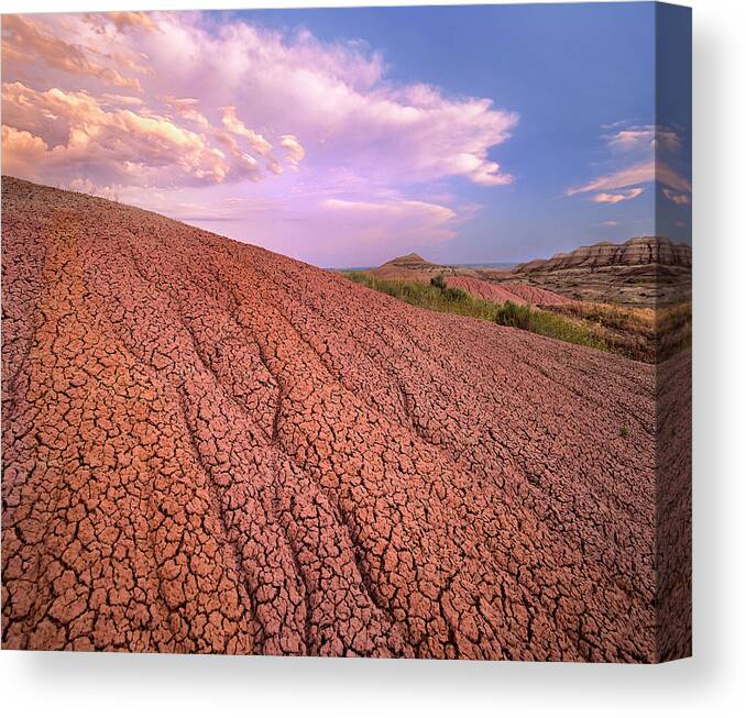 00586237 Canvas Print featuring the photograph Eroded Sedimentary Rock, Badlands National Park, South Dakota by Tim Fitzharris