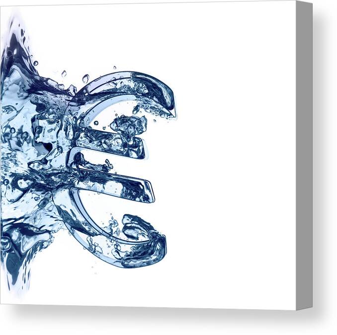 Debt Canvas Print featuring the photograph Euro Symbol Plunging Into Blue Water by Ted Stewart Photography