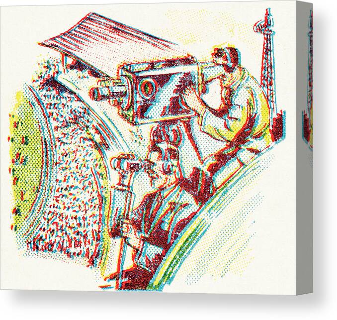 Art Canvas Print featuring the drawing Film crew at a stadium by CSA Images