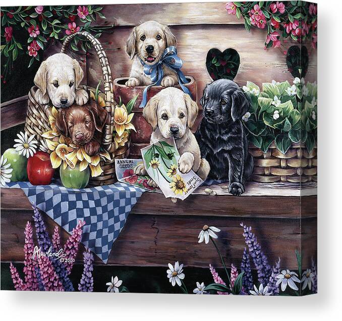 Five Puppies Canvas Print featuring the painting Five Puppies by Jenny Newland