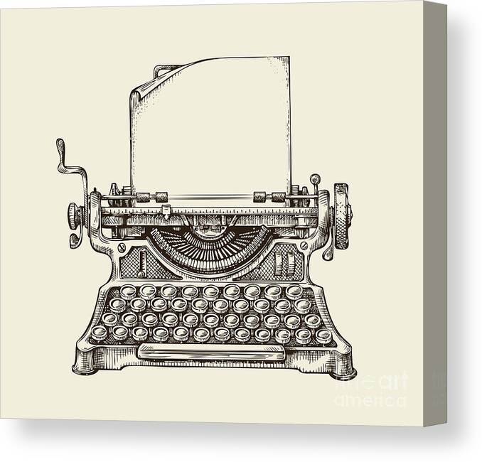 Mail Canvas Print featuring the digital art Hand Drawn Vintage Typewriter Sketch by Ava Bitter