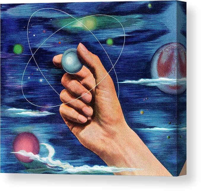 Astronomy Canvas Print featuring the drawing Hand holding an Planet by CSA Images