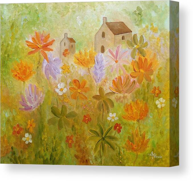 Flowers Palette Canvas Print featuring the painting Hidden Folk by Angeles M Pomata
