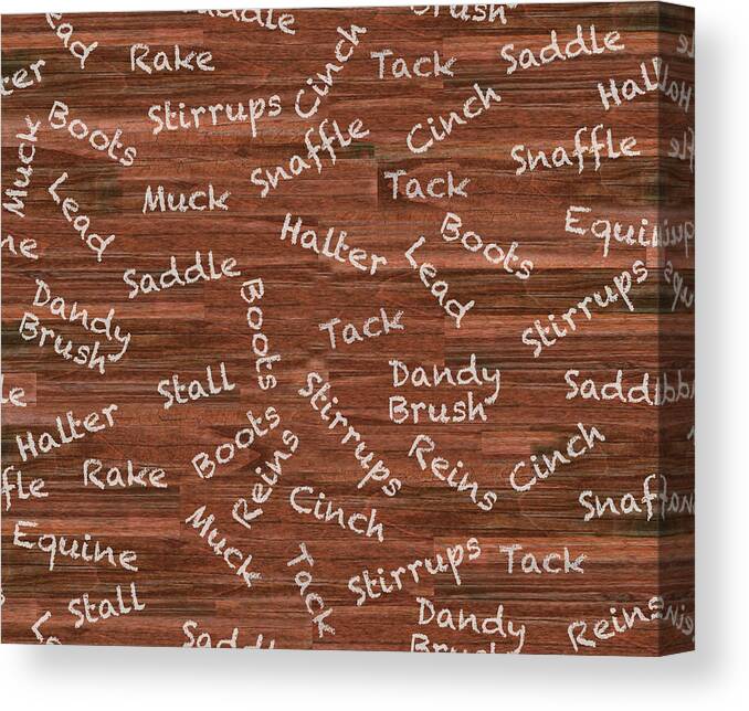 Horse Tac Words Tan Repeate Canvas Print featuring the painting Horse Tac Words Tan Repeate by Sher Sester