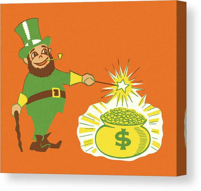 Apparel Canvas Print featuring the drawing Leprechaun and a Pot of Gold by CSA Images