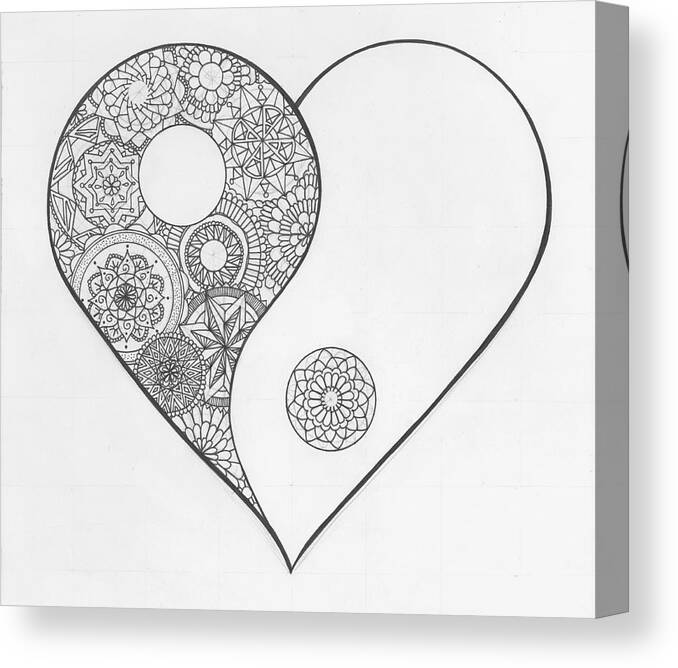 Lineart Heart Yin Yang.tiff Canvas Print featuring the digital art Lineart Heart Yin Yang by Nicky Kumar