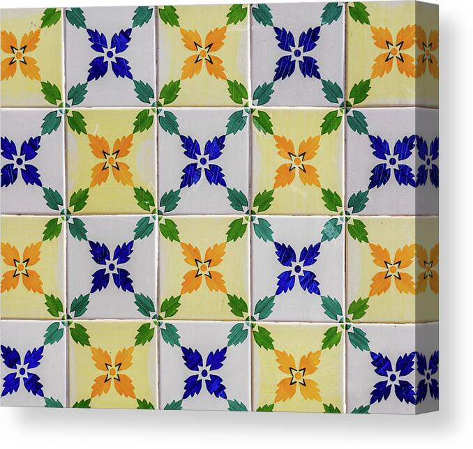 Tile Canvas Print featuring the photograph Lisbon Mosaic, Leaf Flower Pattern by Marcy Wielfaert