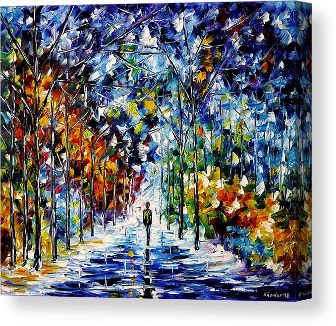 Winter Painting Canvas Print featuring the painting Lonely Winter Day by Mirek Kuzniar