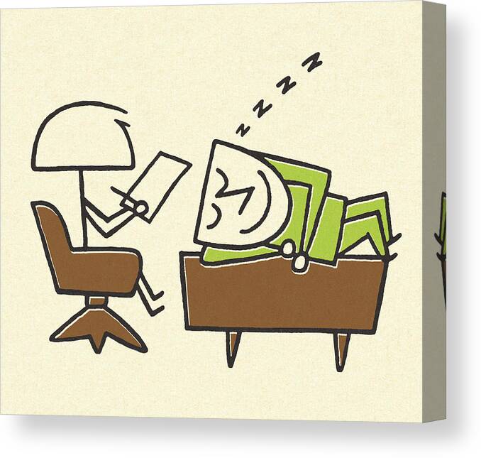 Asleep Canvas Print featuring the drawing Man Asleep on a Desk by CSA Images