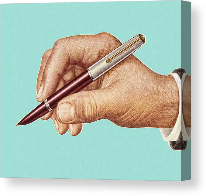 Author Canvas Print featuring the drawing Man's Hand Holding Pen by CSA Images