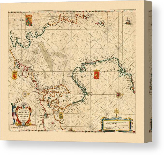 Map Of The North Sea Canvas Print featuring the photograph Map Of The North Sea 1654 by Andrew Fare