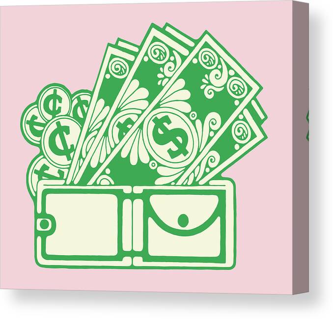 Bill Canvas Print featuring the drawing Money and Wallet by CSA Images