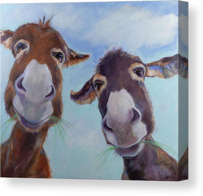 Donkeys Canvas Print featuring the painting Mork and Mindy by Brenda Peo