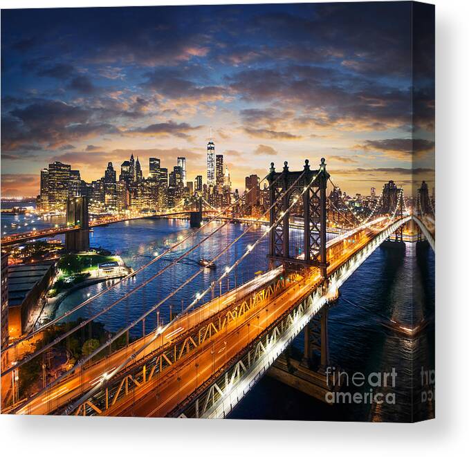 Usa Canvas Print featuring the photograph New York City - Manhattan After Sunset by Im photo
