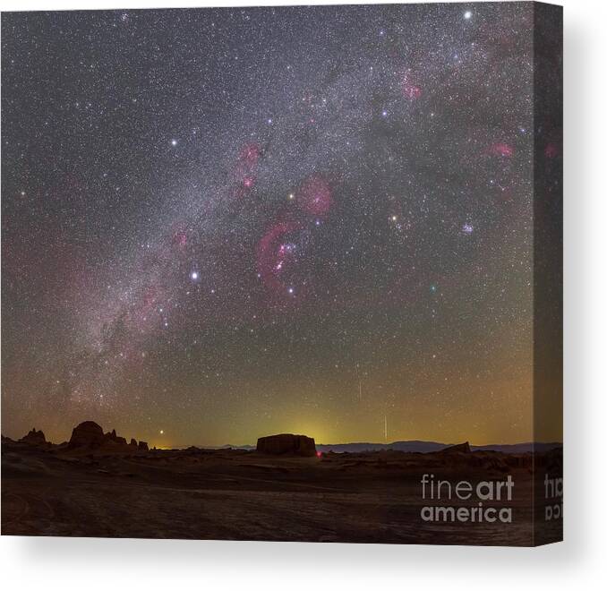 Nobody Canvas Print featuring the photograph Night Sky And Geminid Meteors by Amirreza Kamkar / Science Photo Library