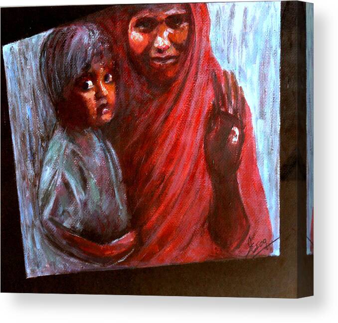No Child Should Beg Canvas Print featuring the painting No Child Should Beg by Jackie Nourigat