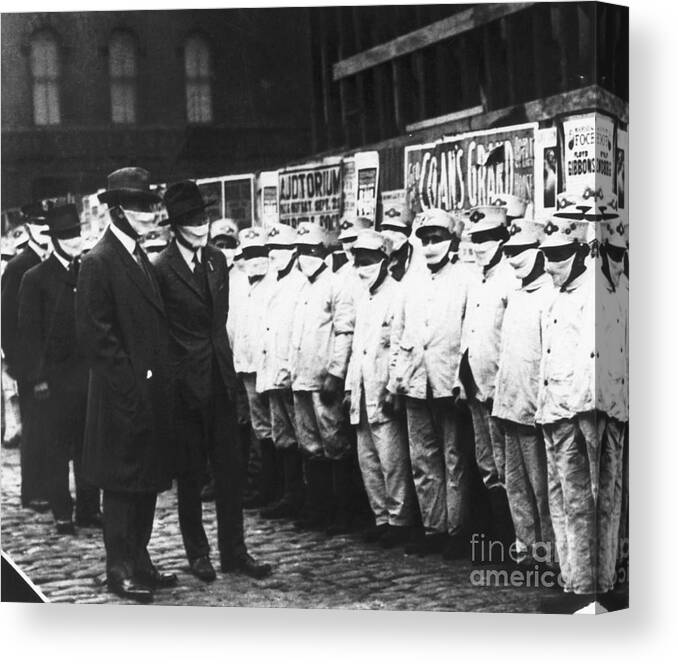 People Canvas Print featuring the photograph Officials Wearing Gauze Masks by Bettmann