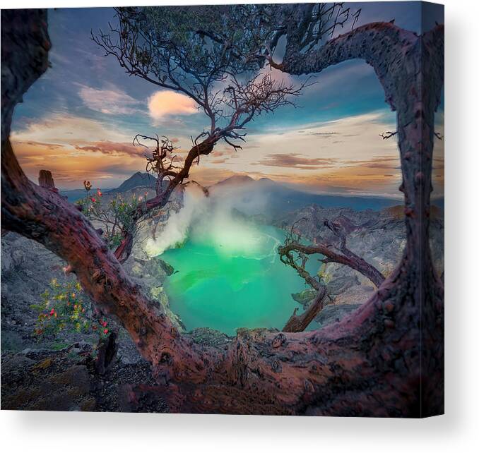 Fog Canvas Print featuring the photograph One Day At Ijen Crater by Naka Foto