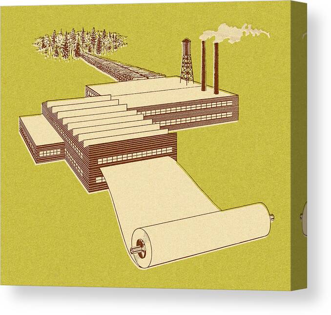 Architecture Canvas Print featuring the drawing Paper Mill by CSA Images