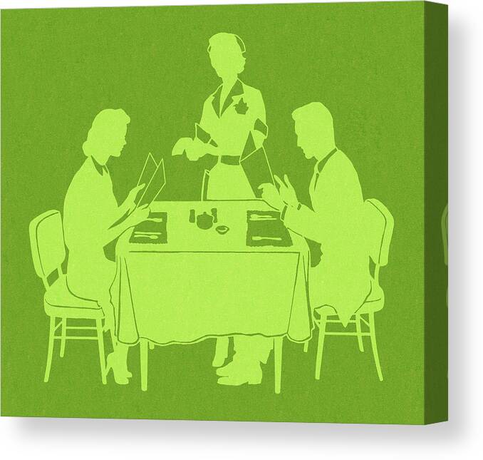 Adult Canvas Print featuring the drawing People at Restaurant by CSA Images
