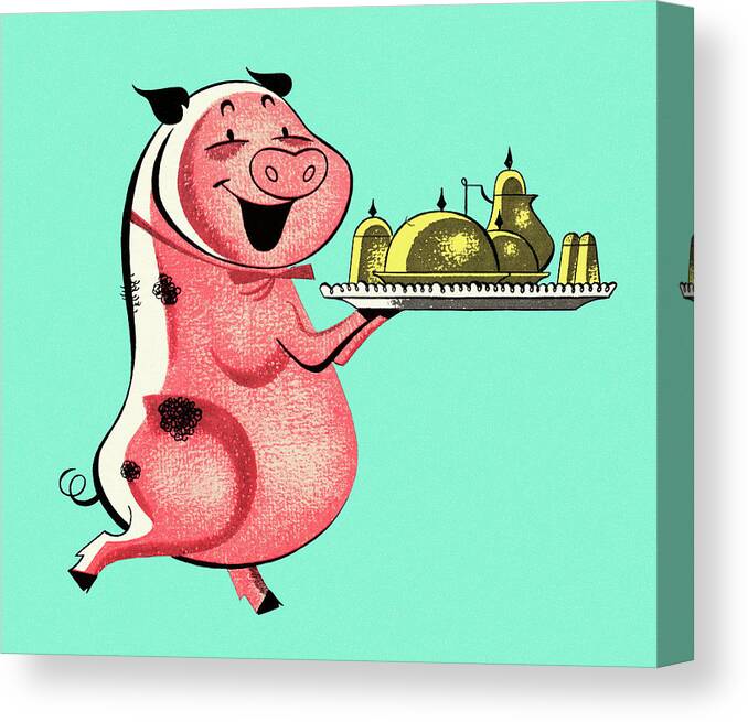 Animal Canvas Print featuring the drawing Pig Serving a Dinner Tray by CSA Images