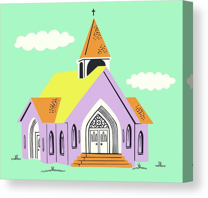 Architecture Canvas Print featuring the drawing Purple Church by CSA Images