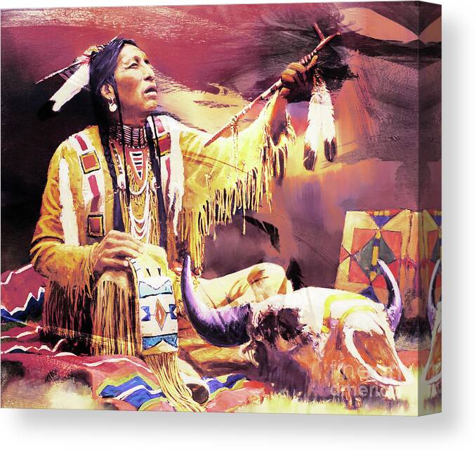 Native American Canvas Print featuring the painting Red Indians 506Ji by Gull G