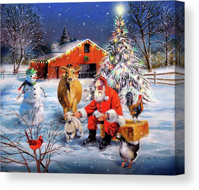 Santa At The Farm Canvas Print featuring the painting Santa At The Farm by R.j. Mcdonald