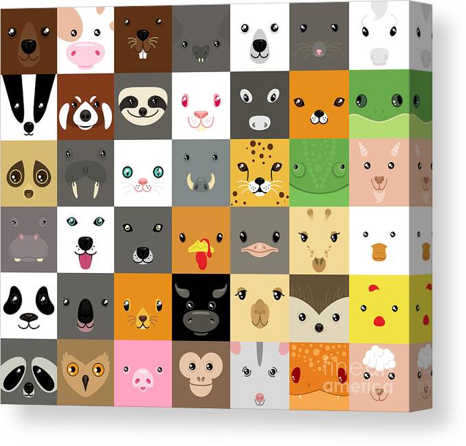 Set Of Cute Simple Animal Faces Canvas Print / Canvas Art by Olesia Misty -  Fine Art America