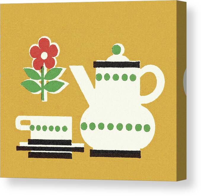 Beverage Canvas Print featuring the drawing Tea Pot and Cup by CSA Images