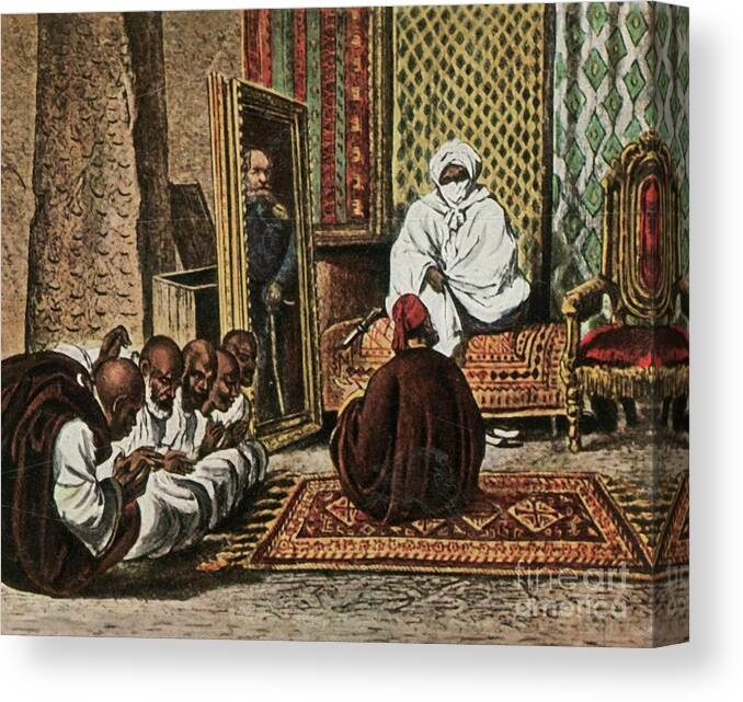 Rug Canvas Print featuring the drawing The Explorer Nachtigal With Sheik Omar by Print Collector
