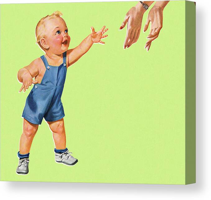 Boy Canvas Print featuring the drawing Toddler Reaching for His Parent by CSA Images