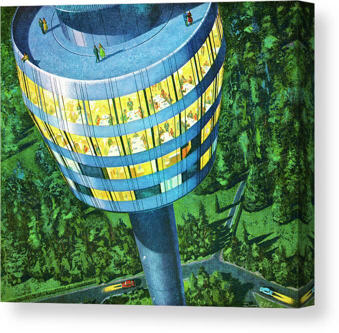 Above Canvas Print featuring the drawing Tower Restaurant by CSA Images