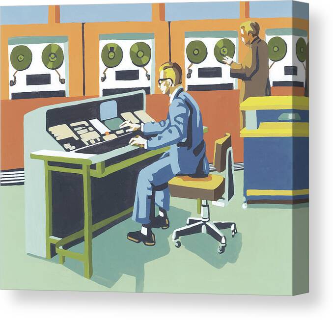 Adult Canvas Print featuring the drawing Two Businessmen in a Control Room by CSA Images