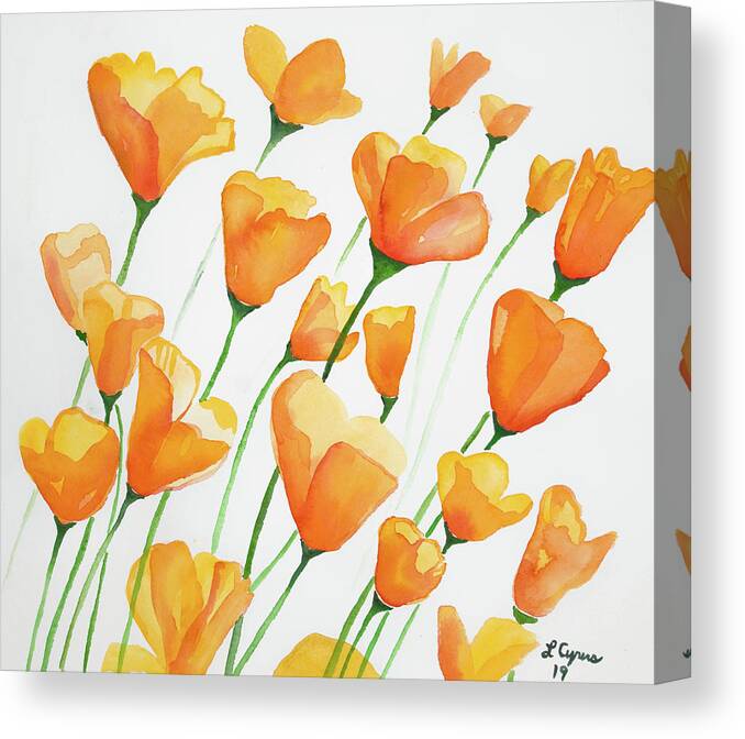 Poppy Canvas Print featuring the painting Watercolor - California Poppies by Cascade Colors