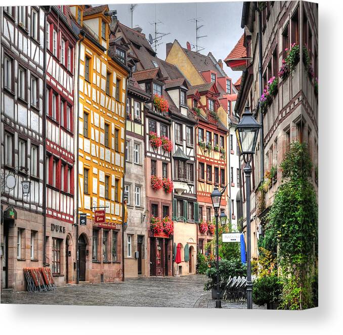 Outdoors Canvas Print featuring the photograph Weissgerbergasse, Nuremberg by Habub3