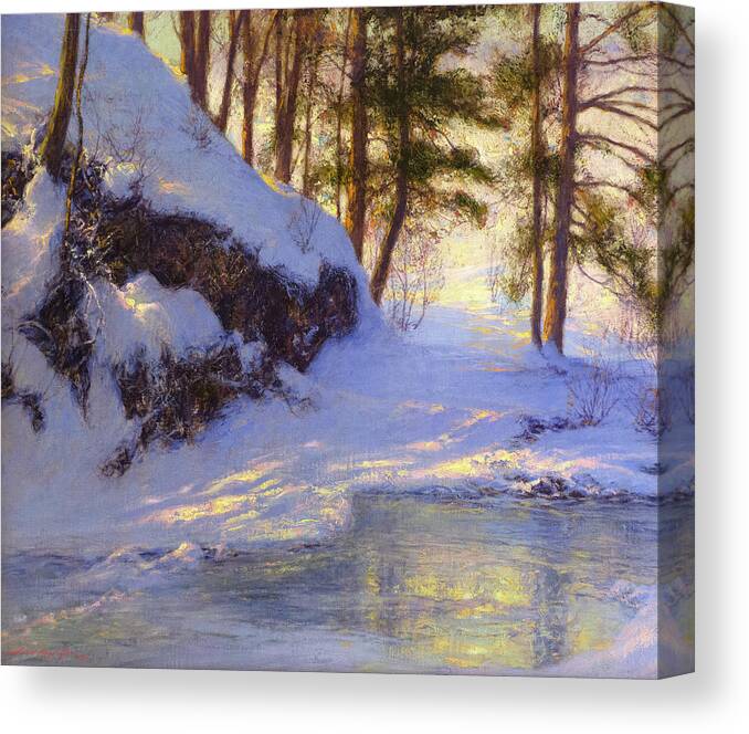 Snow Canvas Print featuring the painting Winter Pond by David Lloyd Glover